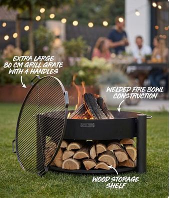 SET: Feuerschale Montana 80 cm mit Grillrost 80 cm mit 4 Griffen