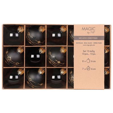 Weihnachtskugeln 15 Stk 6 cm Ebony Black Inge-Glas