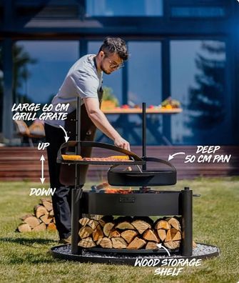 SET: Multifunktionale Feuerschale Montana 80 cm mit Grillrost 60 cm, zusätzlichem