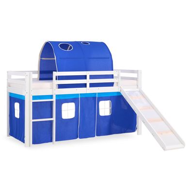 Hochbett Spielbett Kinderbett Rutsche Vorhang blau 90x200 Jugendbett Kiefer 1568