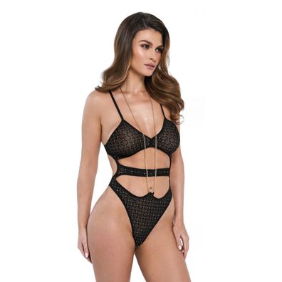 Body Netz transparent Cut-Out-Schnitt BD101 schwarz-gold S/M - L/XL