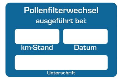 250x Pollenfilterwechsel Serviceaufkleber Wartung Auto PKW