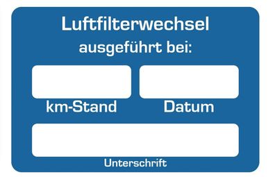 250x Luftfilterwechsel Serviceaufkleber Wartung Auto PKW