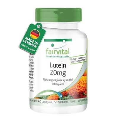 Lutein 20mg - 90 Kapseln - Mit Zeaxanthin Mikroverkapselt Carotinoid - fairvital