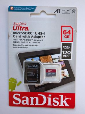 NEU: 64 GB SanDisk microSDXC Ultra UHS-I A1 64GB micro SDXC SDSQUA4-064G-GN6TA