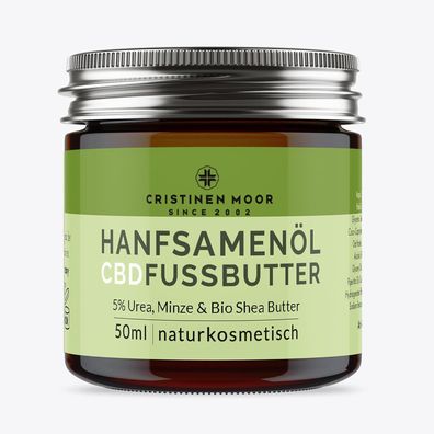 CristinenMoor Fußbutter mit bio-Hanfsamenöl - Fußpflegecreme mit 5% Urea: 50 ml
