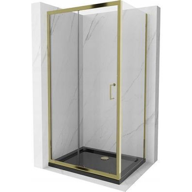 Mexen Apia Duschabtrennung 120x100 cm Gold & Flat Duschwanne Schwarz