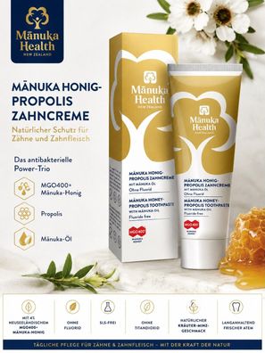 Manuka Health - Manuka Honig-Propolis Zahncreme MGO 400+ ohne Fluorid 100 g