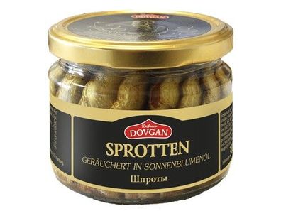 6x Dovgan Geräucherte Sprotten Sonnenblumenöl Glas je 300g / / /tropfgewicht 165g