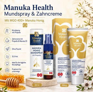 Manuka Health Set Mundspray MGO 400+ 20 ml & Honig-Propolis Zahncreme 100 g