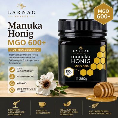 Larnac Manuka Honig MGO 600+ 250 g aus Neuseeland Manukahonig