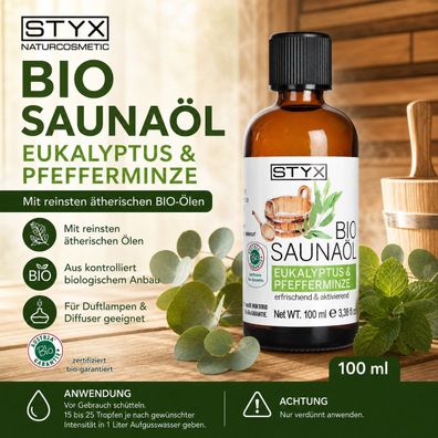STYX Naturcosmetic Bio Saunaöl Eukalyptus & Pfefferminze 100 ml Sauna Aufgussöl