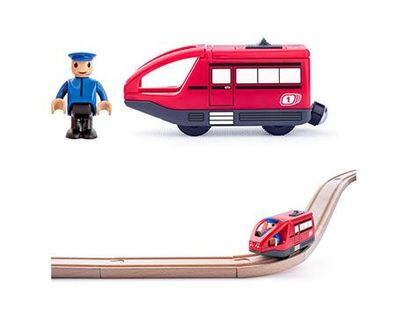 Rote Metro-Bahn mit Lokführer-Spielfigur (batteriebetrieben) - Batterielok