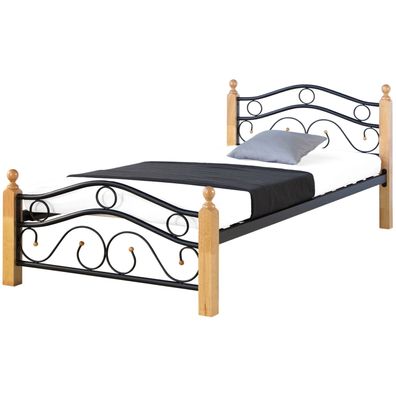 Metallbett 90x200 Schwarz Einzelbett Jugendbett Bettgestell mit Lattenro