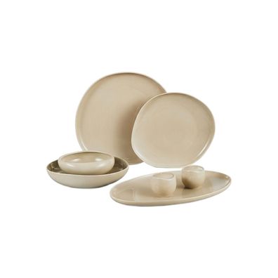 Wave Biscuit 27-teiliges Tafelservice Set für 6 Personen - Kombiservice aus hochwe