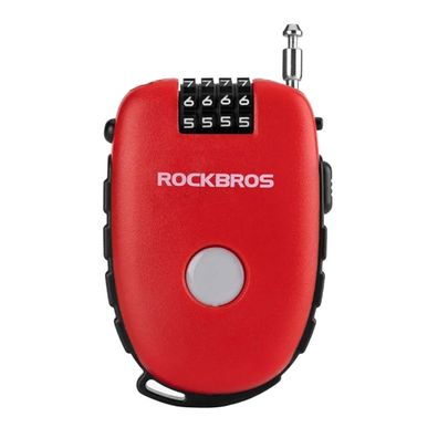 Rockbros Fahrradschloss mit einziehbarem Kabel in Rot 9,5 x 6,5 cm 4 stelliger Code