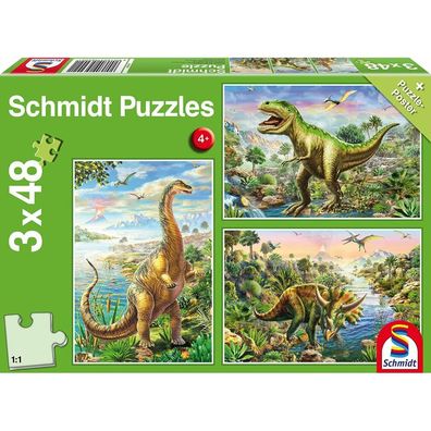 Schmidt Spiele Schmidt Spiele Kinderpuzzle Abenteuer mit den Dinosauriern, 3x48 Teile