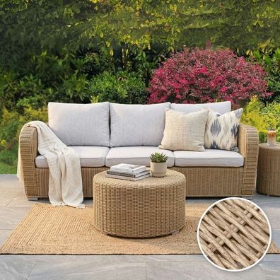 3er Lounge Sofa VITA in Natural rundes Polyrattan Gartenmöbel Couch Gartensofa