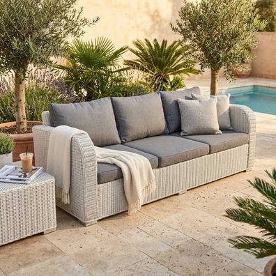 3er Lounge Sofa VITA Eierschalenweiß Polyrattan Gartenmöbel Couch Gartensofa