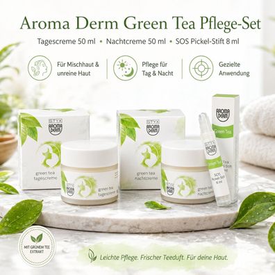 Aroma Derm Green Tea Pflege-Set Tagescreme Nachtcreme SOS Pickel-Stift
