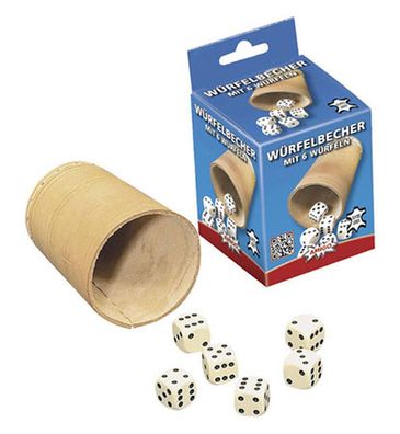Lederwürfelbecher mit 6 Würfeln