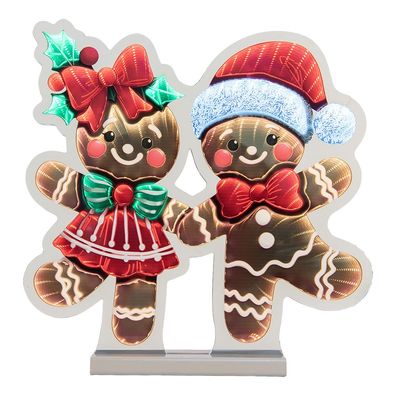 Clayre & Eef Weihnachts-Infinity-Spiegel-Lampe Pfefferkuchenmann 37x7x37 cm Braun