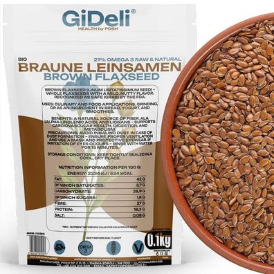 Braune Leinsamen 100g Ganze Körner Vegan Natur Ballaststoffreich Backen GiDeli