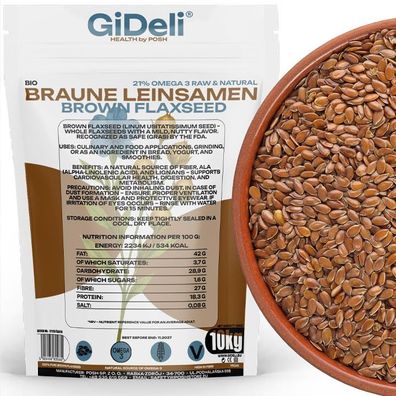 Braune Leinsamen 10kg Ganze Körner Vegan Natur Ballaststoffreich Backen GiDeli