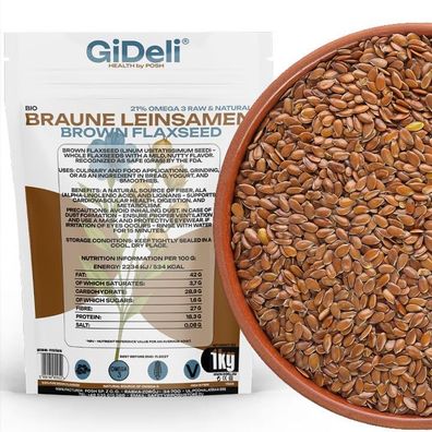 Braune Leinsamen 1kg Ganze Körner Vegan Natur Ballaststoffreich Backen GiDeli