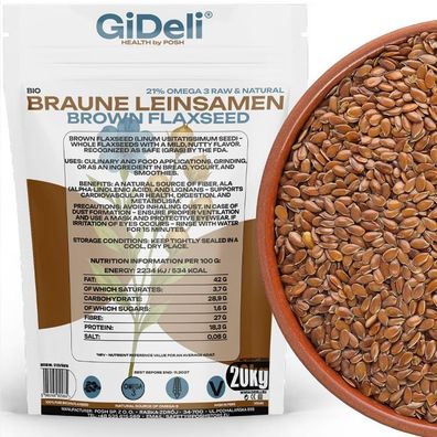 Braune Leinsamen 20kg Ganze Körner Vegan Natur Ballaststoffreich Backen GiDeli
