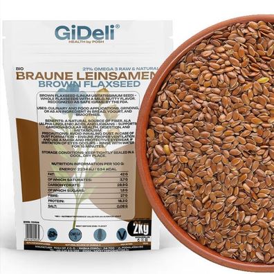 Braune Leinsamen 2kg Ganze Körner Vegan Natur Ballaststoffreich Backen GiDeli