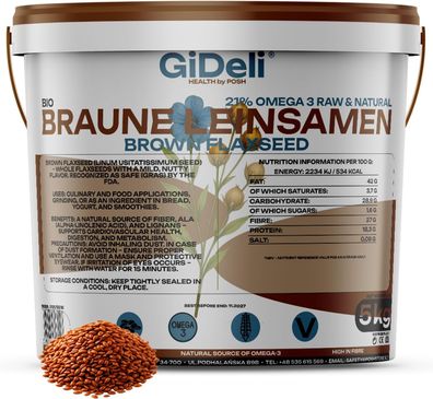 Braune Leinsamen 5kg Ganze Körner Vegan Natur Ballaststoffreich Backen GiDeli