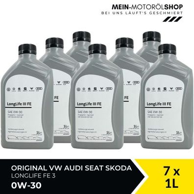 Original VW Audi Seat Skoda Longlife III FE 0W-30 7x1 Liter