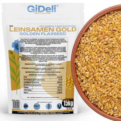 Goldene Leinsamen 15kg Ganze Körner Vegan Natur Ballaststoffreich Backen GiDeli