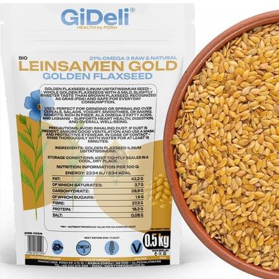 Goldene Leinsamen 500g Ganze Körner Vegan Natur Ballaststoffreich Backen GiDeli