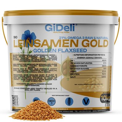Goldene Leinsamen 10kg Ganze Körner Vegan Natur Ballaststoffreich Backen GiDeli