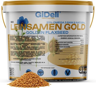 Goldene Leinsamen 3kg Ganze Körner Vegan Natur Ballaststoffreich Backen GiDeli