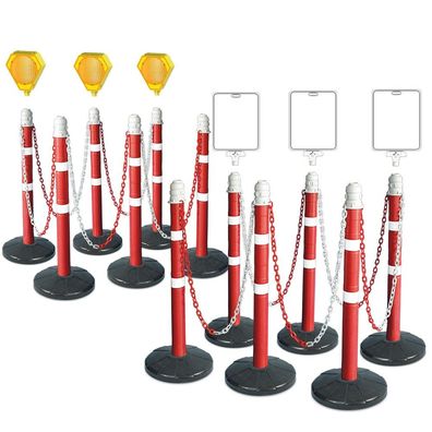 Kettenpfosten-Set, 12 Ständer, 22 m Kette, 3x Blinklampe, 3x neutrale Infotafeln