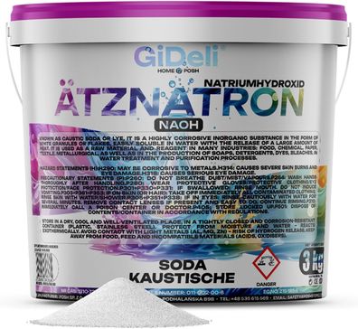 Ätznatron 3kg Natriumhydroxid NaOH 99% Seifenherstellung Abflussreiniger GiDeli