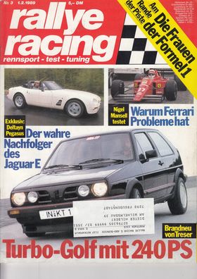 rallye racing 3/1989, Pegasus, Ferrari, VW Golf, Saab, Opel, Formel 1