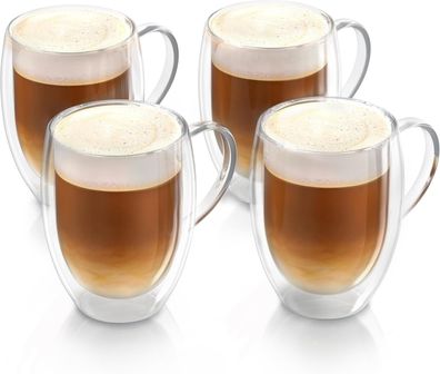 doppelwandige Trinkgläser 350ml mit Henkel - Latte Macchiato Cappuccino Tee