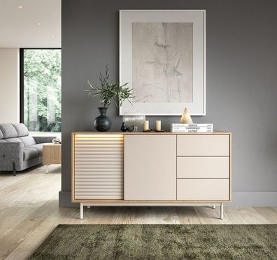 Kommode MILIA TI3 mit geriffelter Front, Sideboard Mehrzweckschrank mit Stauraum