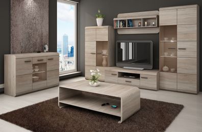 Wohnzimmer Komplett - Set F Gabes, 6-teilig, Farbe: Eiche Sonoma