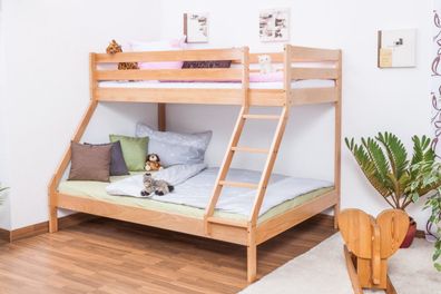 Etagenbett / Spielbett Lukas Buche massiv Natur mit schräger Leiter, inkl Rollro