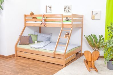 Etagenbett / Spielbett Lukas "Light" Buche massiv Natur mit schräger Leiter, ink