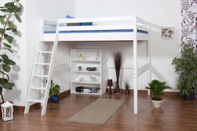 Kinderbett Hochbett Christoph Buche Vollholz massiv weiß lackiert inkl. Rollrost