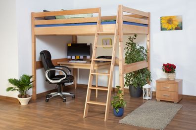 Kinderbett Hochbett Christoph Buche Vollholz massiv Natur inkl. Rollrost - 140 x