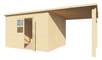 Gartenlaube unbehandelt inkl. Anbaudach und Fußboden, Elementgartenhaus, Grundfl