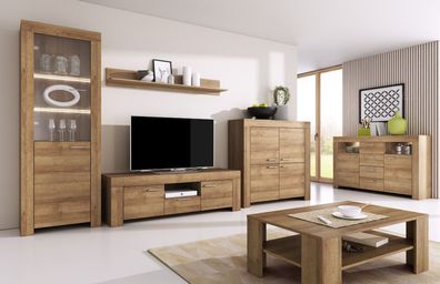 Wohnzimmer Komplett - Set A Totnes, 6-teilig, Farbe: Eiche Riviera