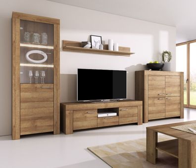 Wohnzimmer Komplett - Set B Totnes, 5-teilig, Farbe: Eiche Riviera